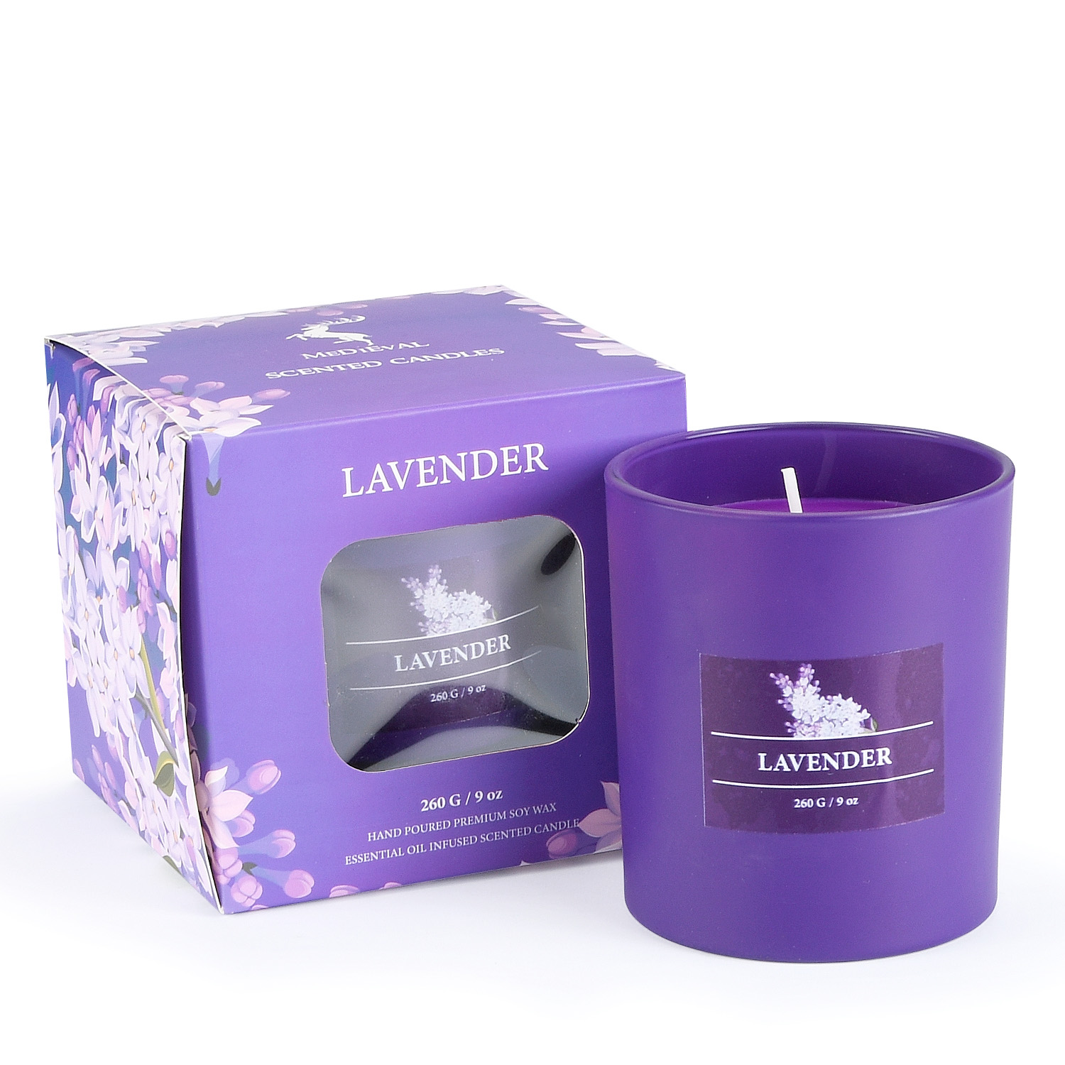 High Quality Nature Soy Wax Scented Candles in Colored Glass Jar