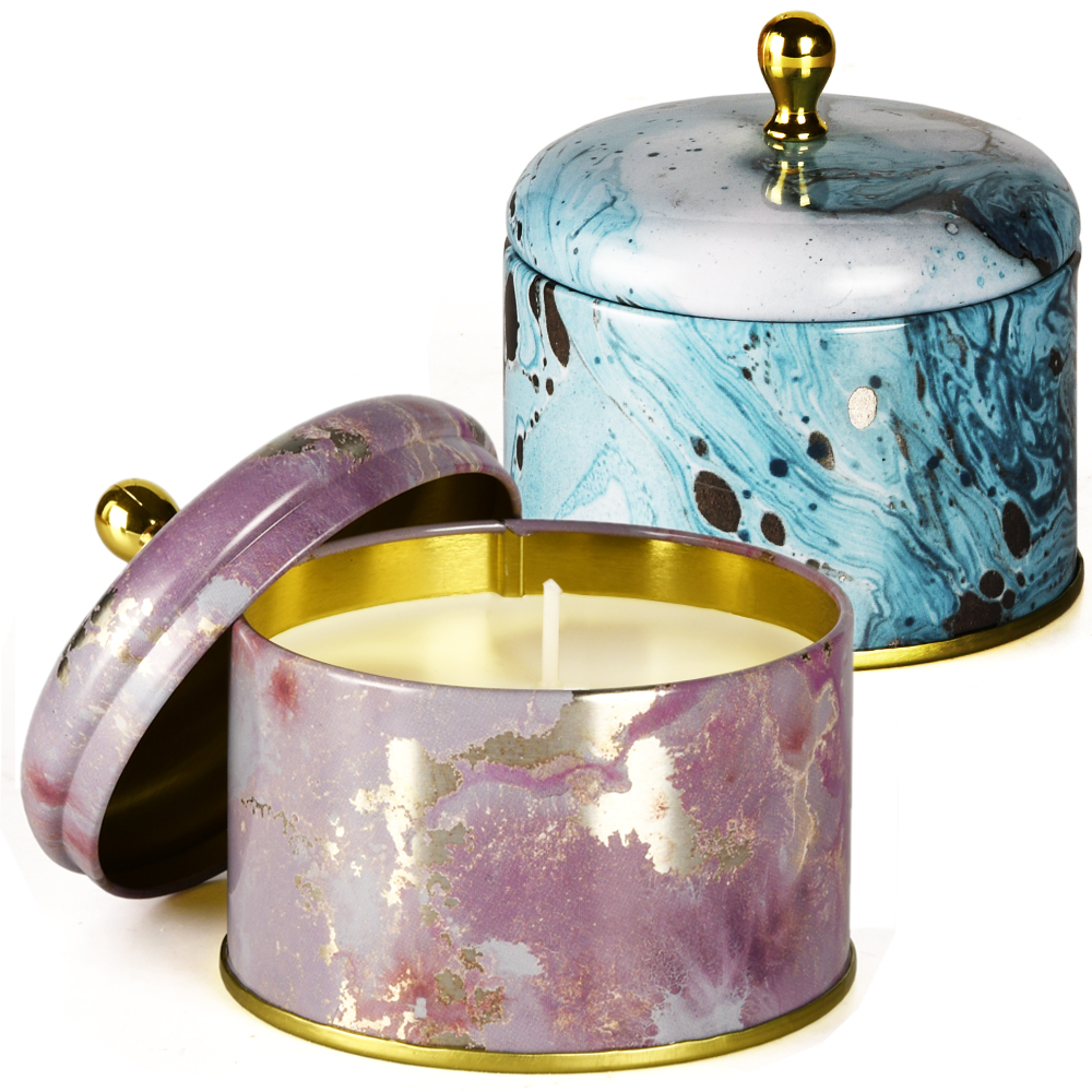 New Design Home Decoration Marbled Tinplate Soy Wax Scented Candle